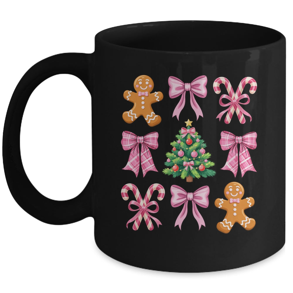 Christmas Tree Gingerbread Man Coquette Bow Xmas Girls Kids Mug | siriusteestore