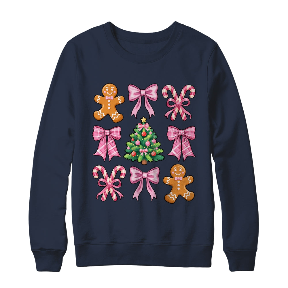 Christmas Tree Gingerbread Man Coquette Bow Xmas Girls Kids Shirt & Sweatshirt | siriusteestore