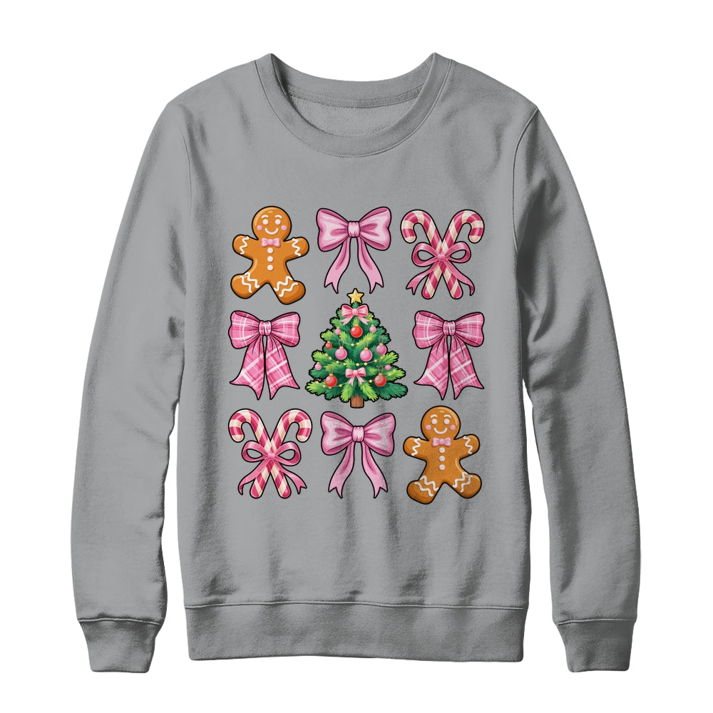 Christmas Tree Gingerbread Man Coquette Bow Xmas Girls Kids Shirt & Sweatshirt | siriusteestore