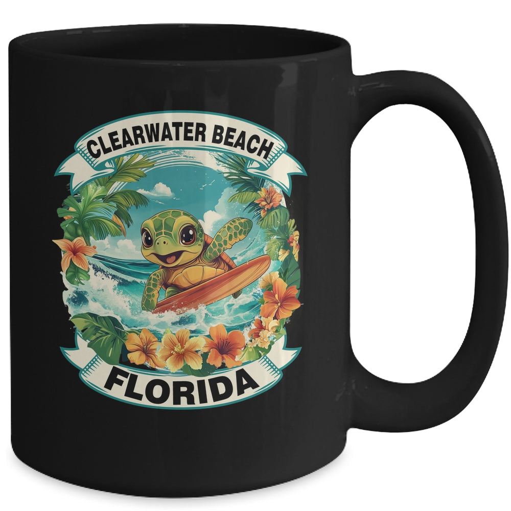 Clearwater Beach Florida Cute Sea Turtle Surfing Summer Vacation Mug | siriusteestore