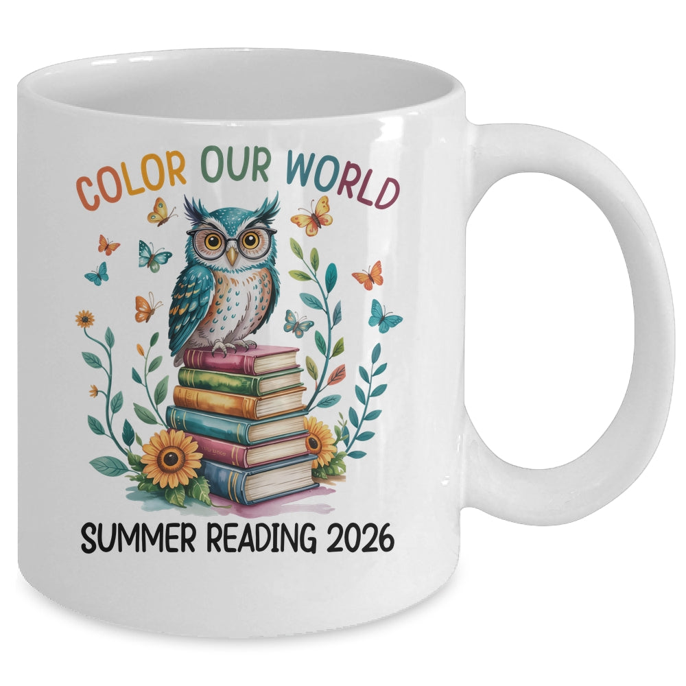 Color Our World Summer Reading Program 2026 Owl Teacher Mug | siriusteestore