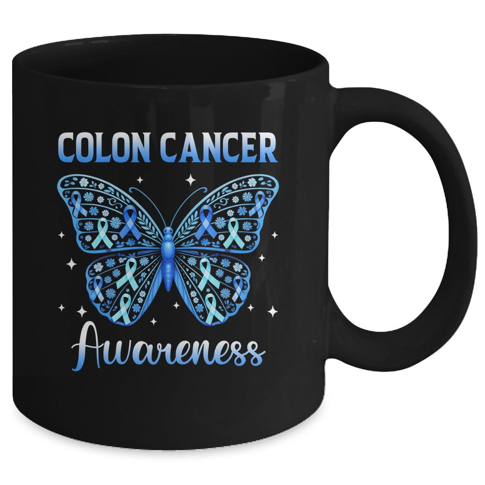 Colorectal Colon Cancer Awareness Blue Ribbon Butterfly Mug | siriusteestore
