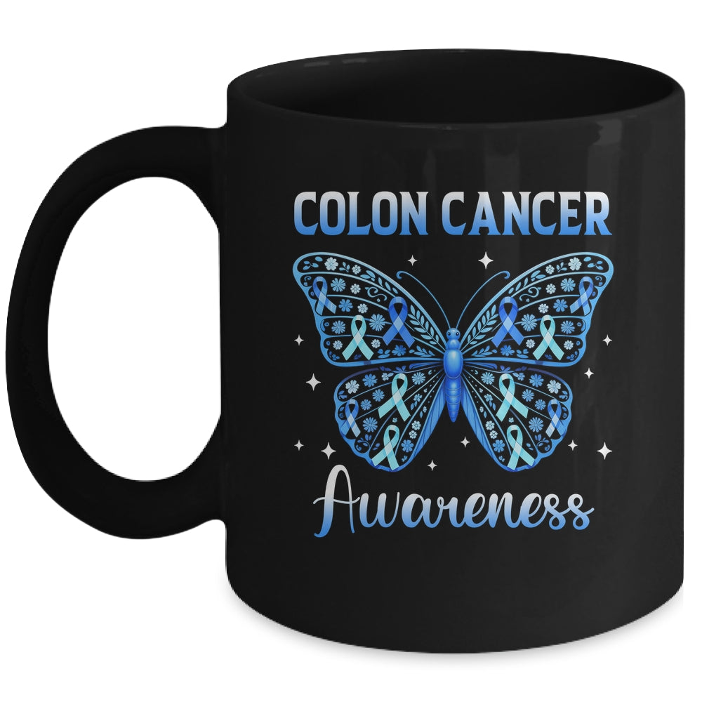 Colorectal Colon Cancer Awareness Blue Ribbon Butterfly Mug | siriusteestore