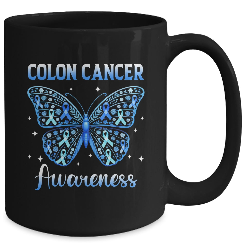 Colorectal Colon Cancer Awareness Blue Ribbon Butterfly Mug | siriusteestore