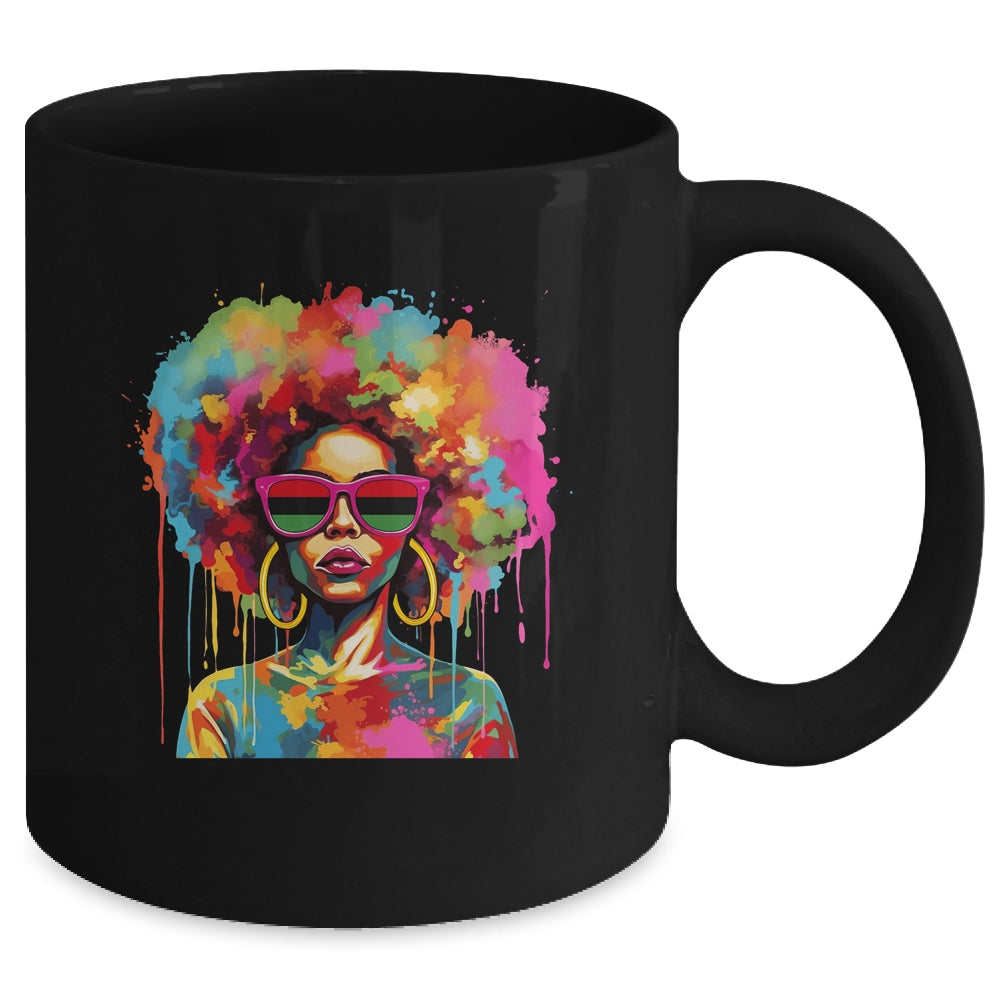 Colorful Art Black Queen Afro Melanin Dripping Juneteenth Mug | siriusteestore