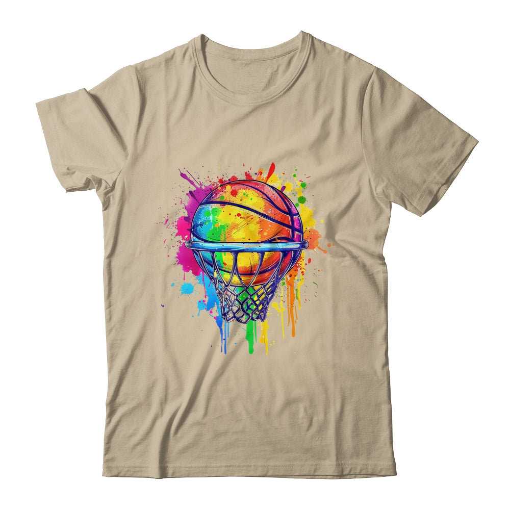 Colorful Basketball Tie Dye Color Splash Basketball Hoop Net Shirt & Tank Top | siriusteestore
