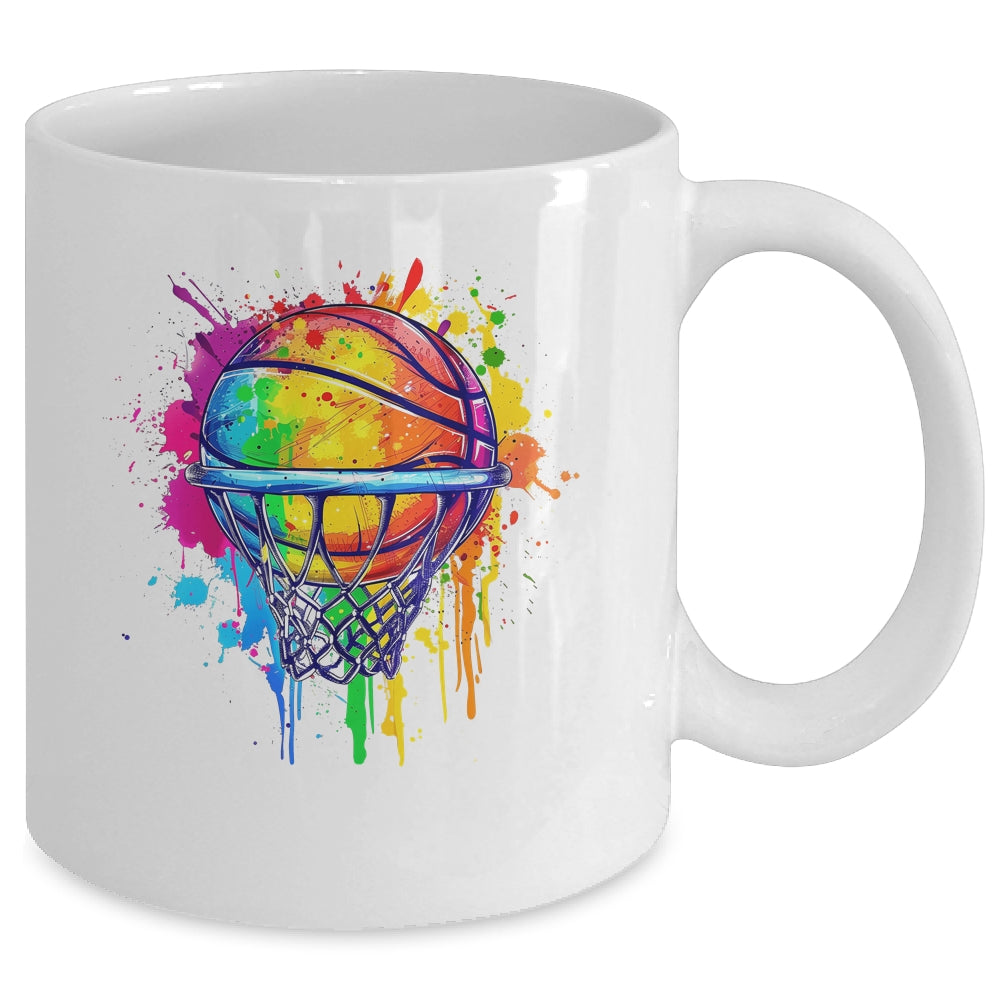 Colorful Basketball Tie Dye Color Splash Basketball Hoop Net Mug | siriusteestore