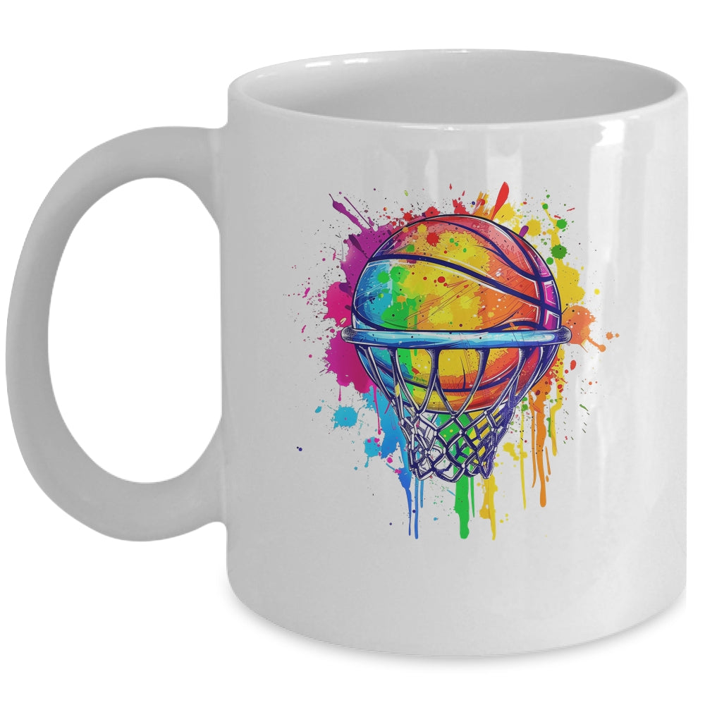 Colorful Basketball Tie Dye Color Splash Basketball Hoop Net Mug | siriusteestore