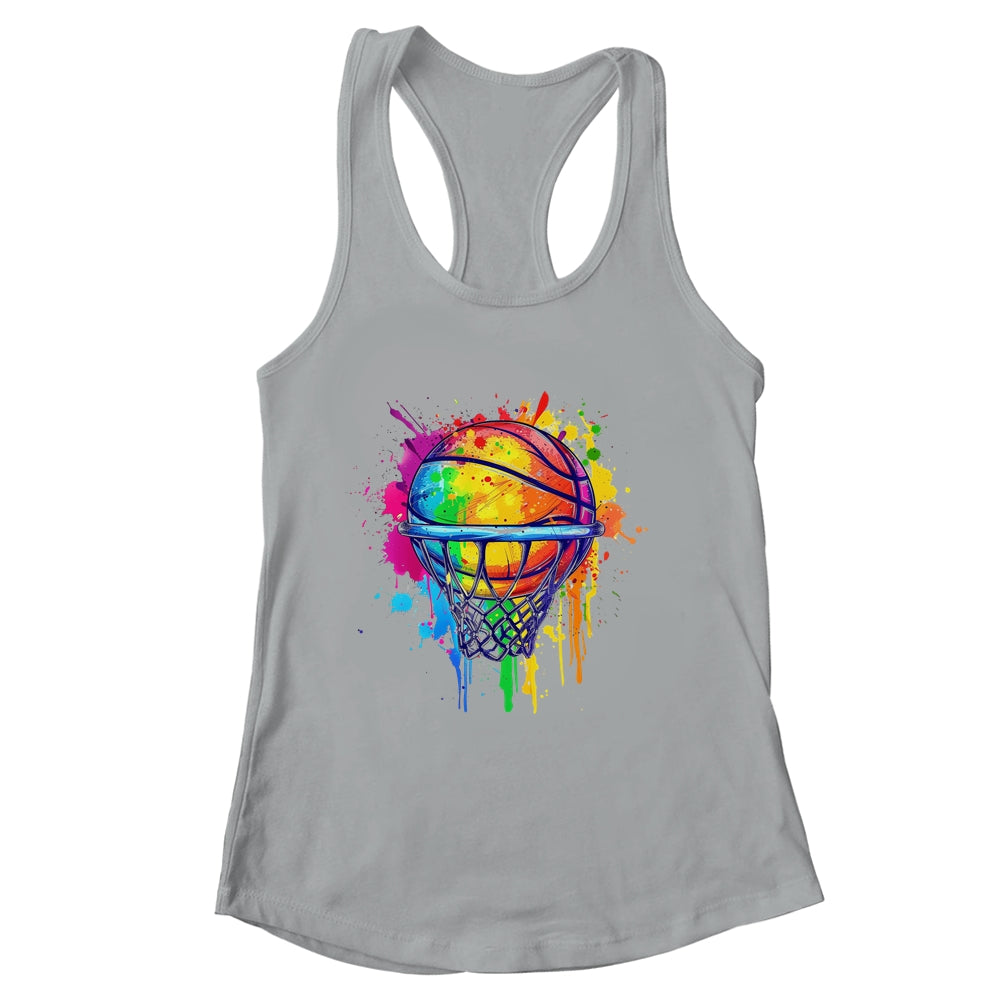 Colorful Basketball Tie Dye Color Splash Basketball Hoop Net Shirt & Tank Top | siriusteestore