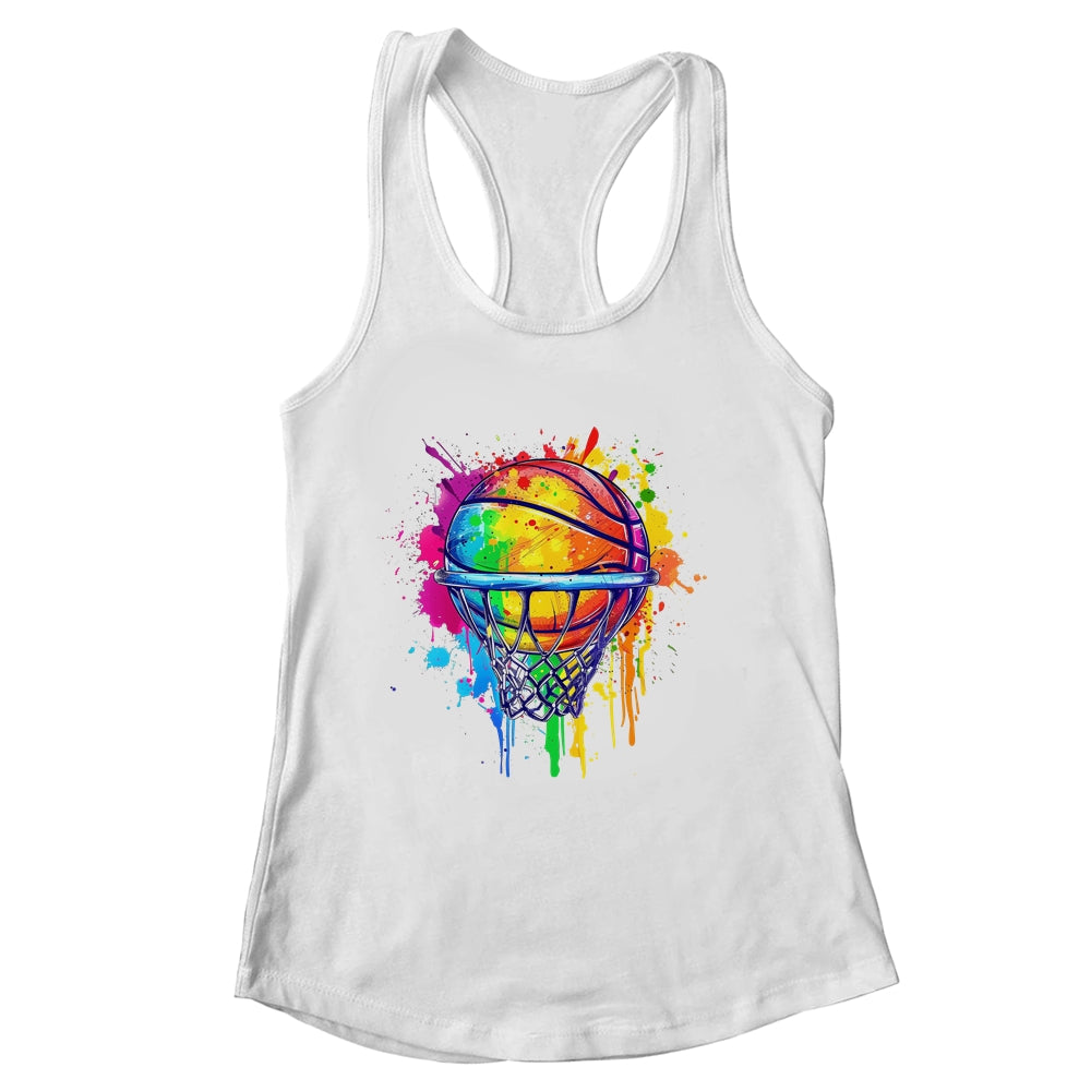 Colorful Basketball Tie Dye Color Splash Basketball Hoop Net Shirt & Tank Top | siriusteestore