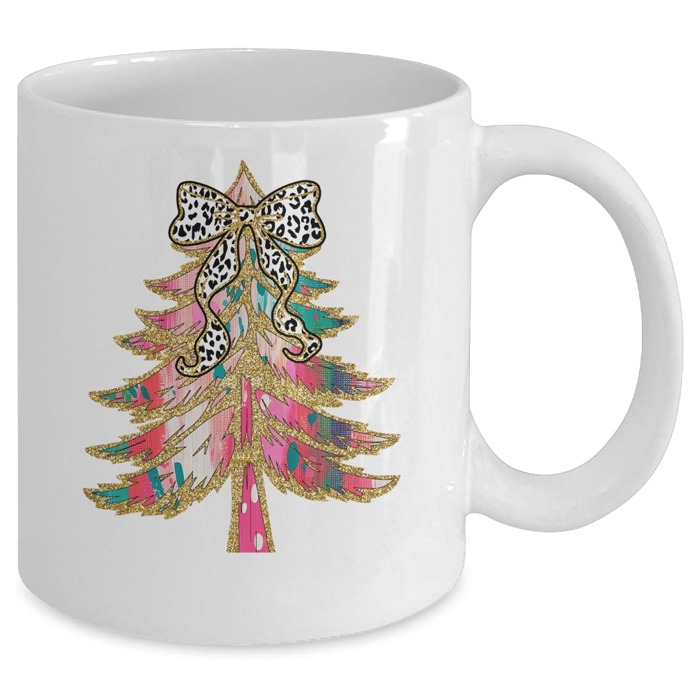 Colorful Bright Christmas Tree Coquette Bow Dalmatian Dots Mug | siriusteestore