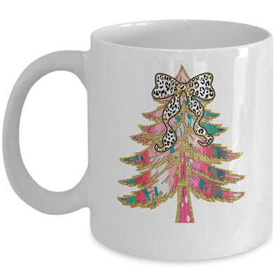 Colorful Bright Christmas Tree Coquette Bow Dalmatian Dots Mug | siriusteestore