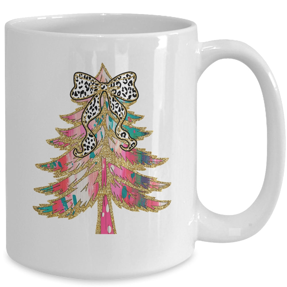 Colorful Bright Christmas Tree Coquette Bow Dalmatian Dots Mug | siriusteestore