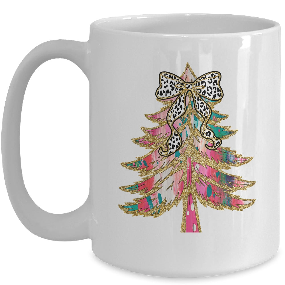 Colorful Bright Christmas Tree Coquette Bow Dalmatian Dots Mug | siriusteestore