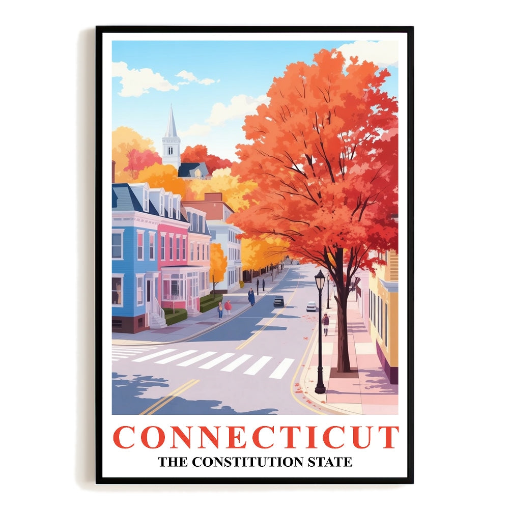 Connecticut Art Print Poster Autumn Street View Constitution State Travel Souvenir Wall Art Landscape Painting Ideal For Home Living Room Office Bedroom Decor Unframed | siriusteestore