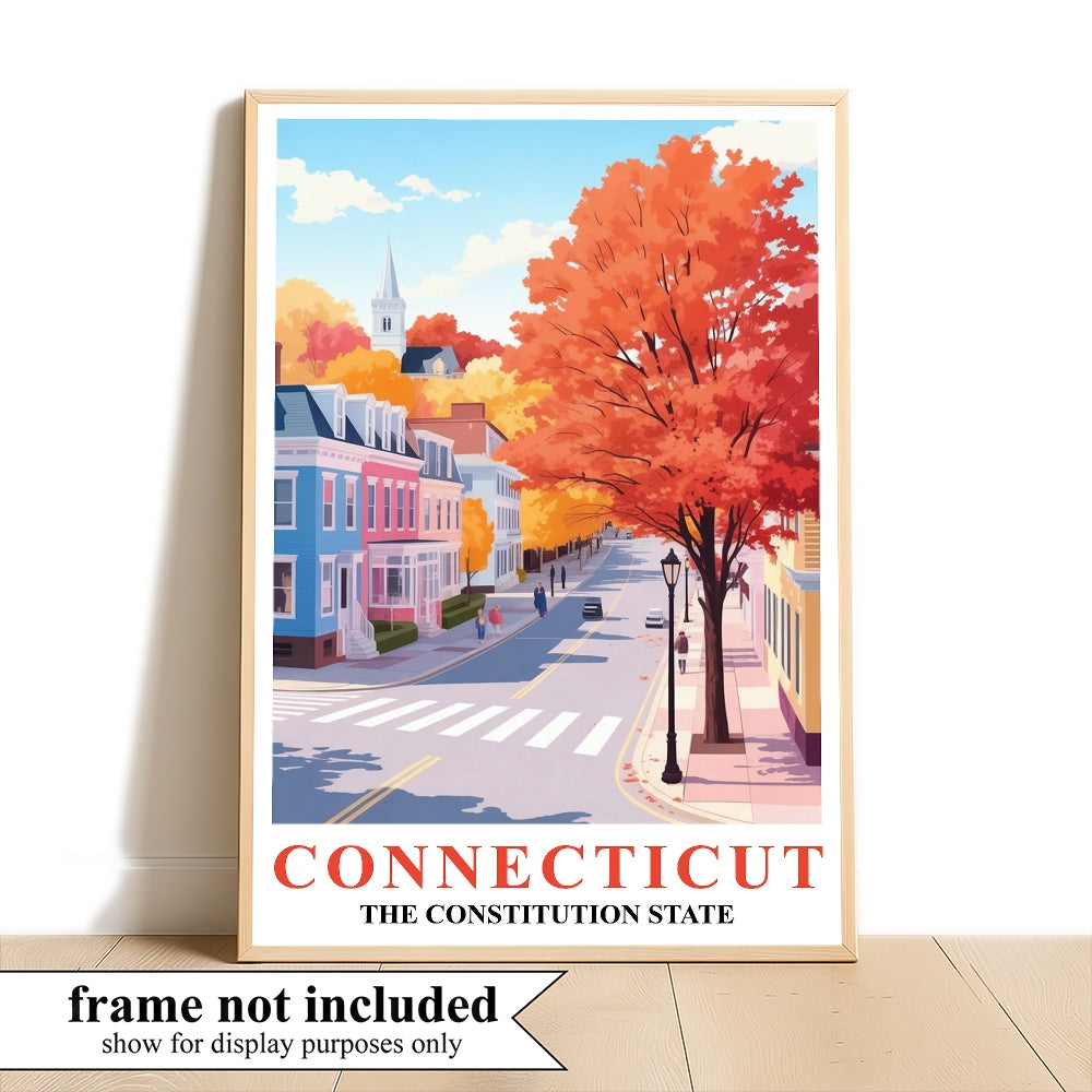 Connecticut Art Print Poster Autumn Street View Constitution State Travel Souvenir Wall Art Landscape Painting Ideal For Home Living Room Office Bedroom Decor Unframed | siriusteestore