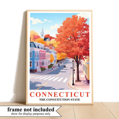Connecticut Art Print Poster Autumn Street View Constitution State Travel Souvenir Wall Art Landscape Painting Ideal For Home Living Room Office Bedroom Decor Unframed | siriusteestore