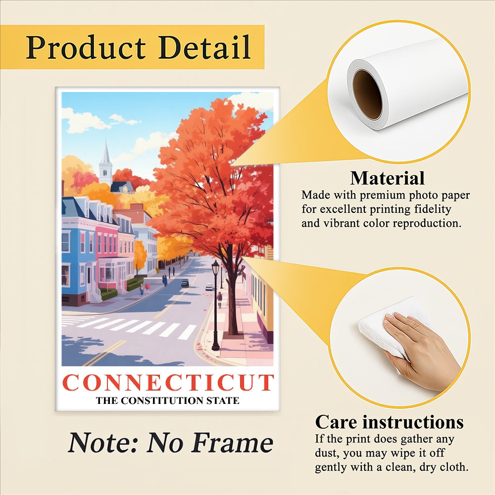 Connecticut Art Print Poster Autumn Street View Constitution State Travel Souvenir Wall Art Landscape Painting Ideal For Home Living Room Office Bedroom Decor Unframed | siriusteestore