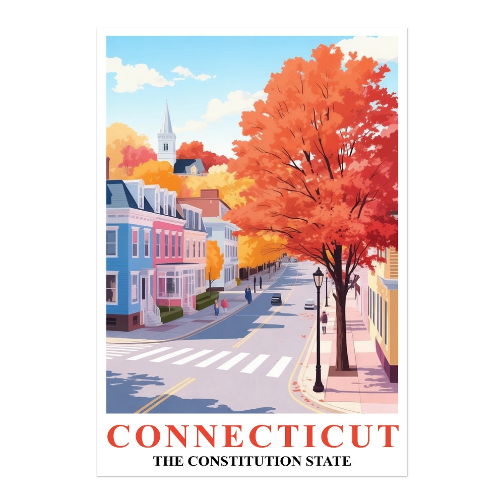 Connecticut Art Print Poster Autumn Street View Constitution State Travel Souvenir Wall Art Landscape Painting Ideal For Home Living Room Office Bedroom Decor Unframed | siriusteestore