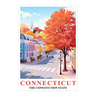 Connecticut Art Print Poster Autumn Street View Constitution State Travel Souvenir Wall Art Landscape Painting Ideal For Home Living Room Office Bedroom Decor Unframed | siriusteestore