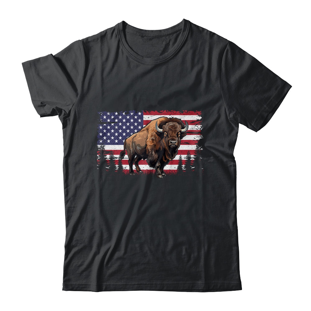 Cool Bison US Flag Design For Men Women Kids Buffalo Bison Shirt & Hoodie | siriusteestore