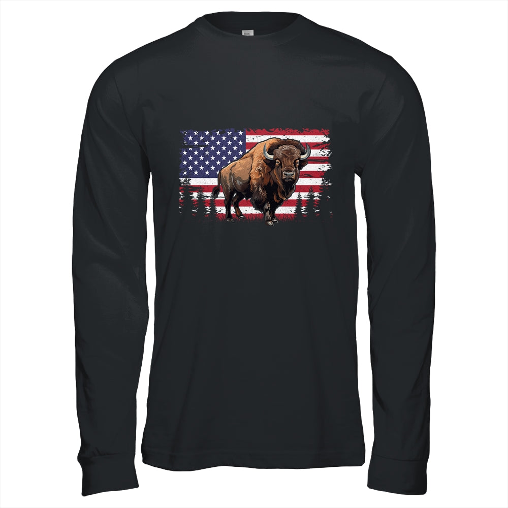 Cool Bison US Flag Design For Men Women Kids Buffalo Bison Shirt & Hoodie | siriusteestore