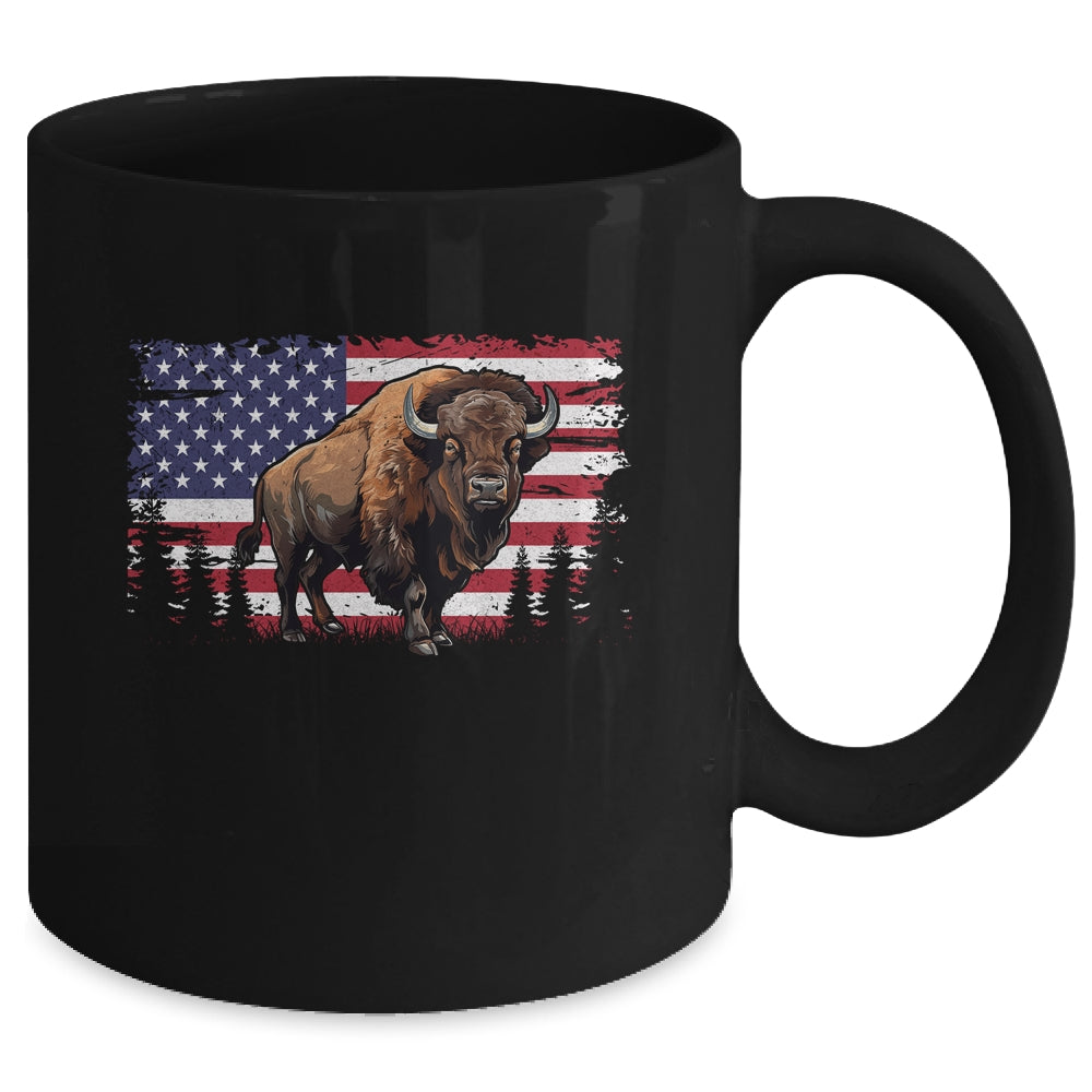 Cool Bison US Flag Design For Men Women Kids Buffalo Bison Mug | siriusteestore