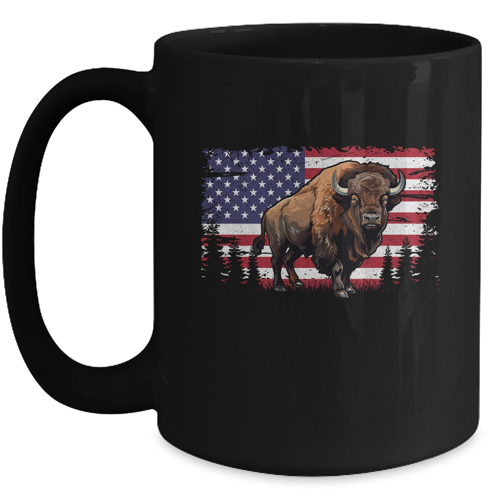 Cool Bison US Flag Design For Men Women Kids Buffalo Bison Mug | siriusteestore