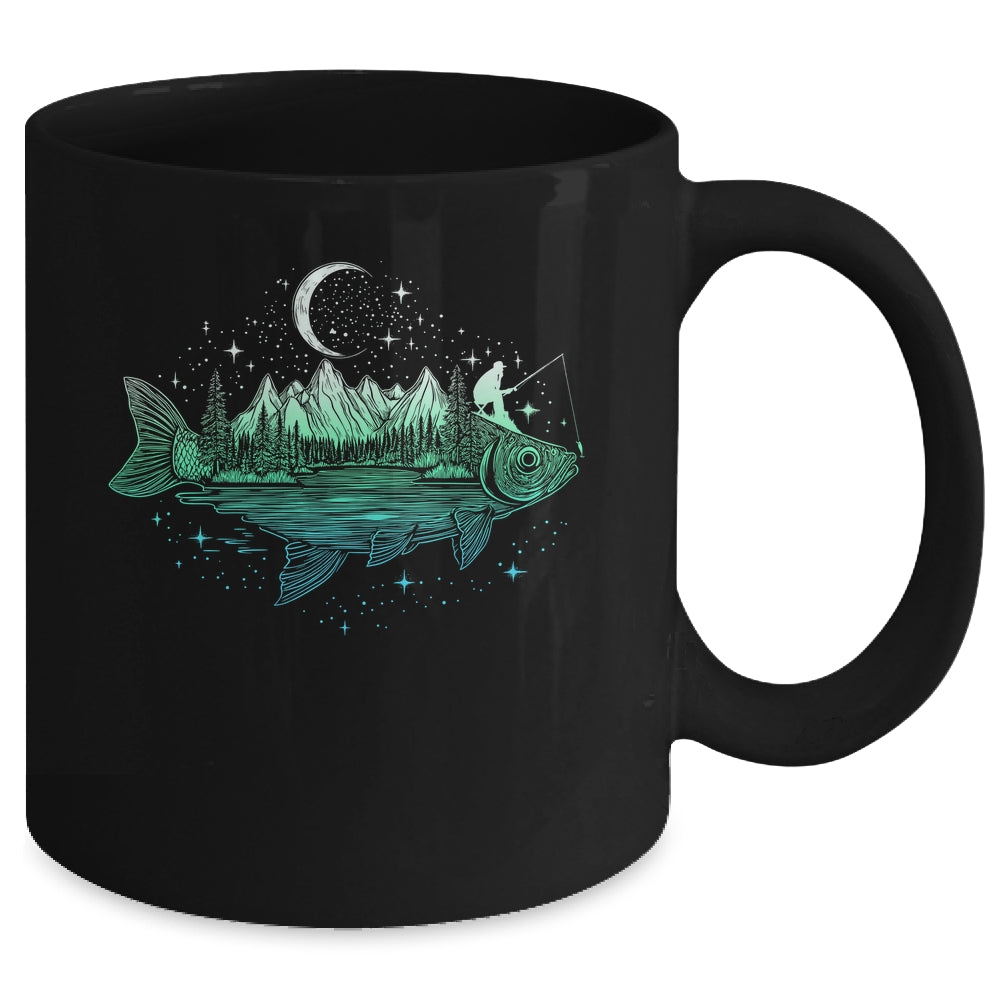 Cool Fish Shaped From Mountains Nature Scene Fishing Lover Mug | siriusteestore