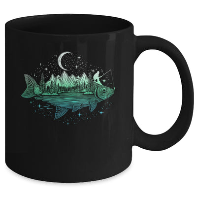 Cool Fish Shaped From Mountains Nature Scene Fishing Lover Mug | siriusteestore