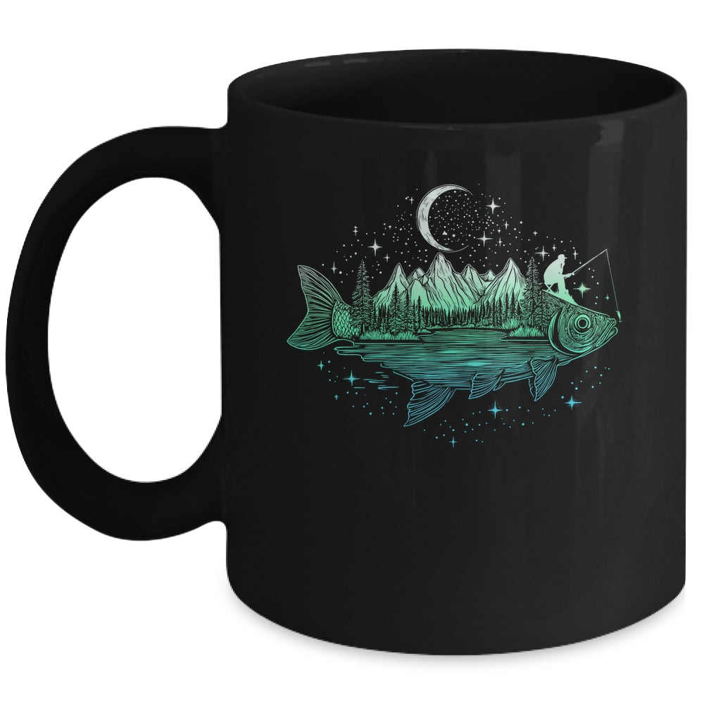 Cool Fish Shaped From Mountains Nature Scene Fishing Lover Mug | siriusteestore