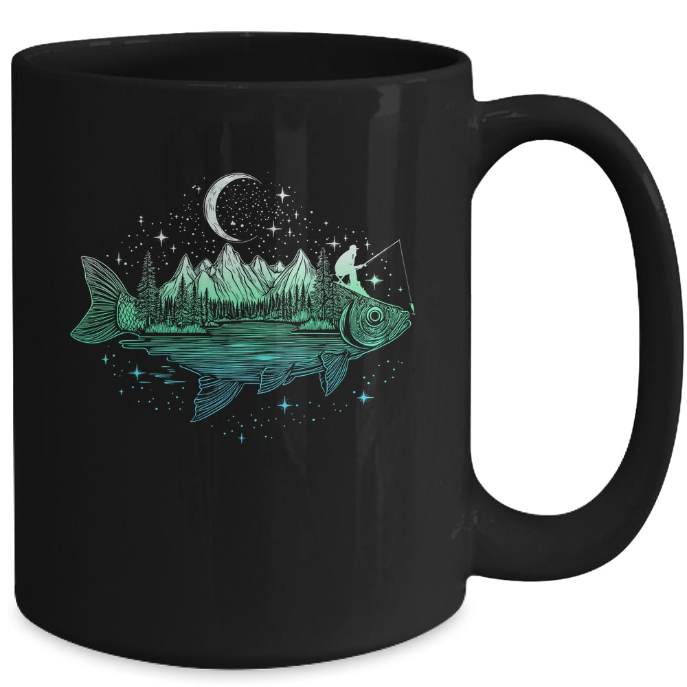 Cool Fish Shaped From Mountains Nature Scene Fishing Lover Mug | siriusteestore
