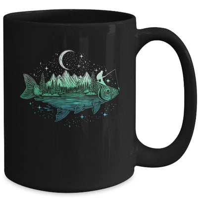 Cool Fish Shaped From Mountains Nature Scene Fishing Lover Mug | siriusteestore