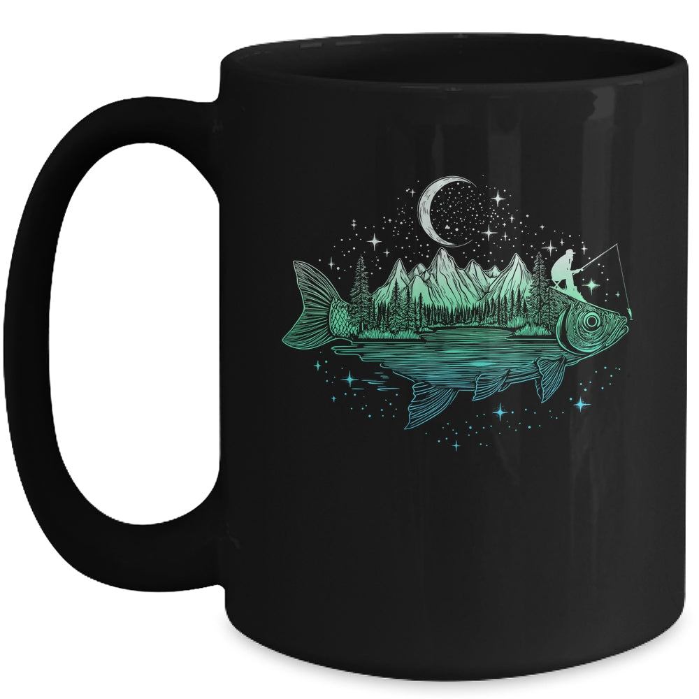 Cool Fish Shaped From Mountains Nature Scene Fishing Lover Mug | siriusteestore
