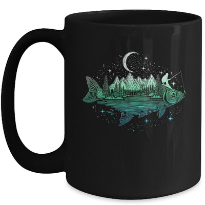 Cool Fish Shaped From Mountains Nature Scene Fishing Lover Mug | siriusteestore