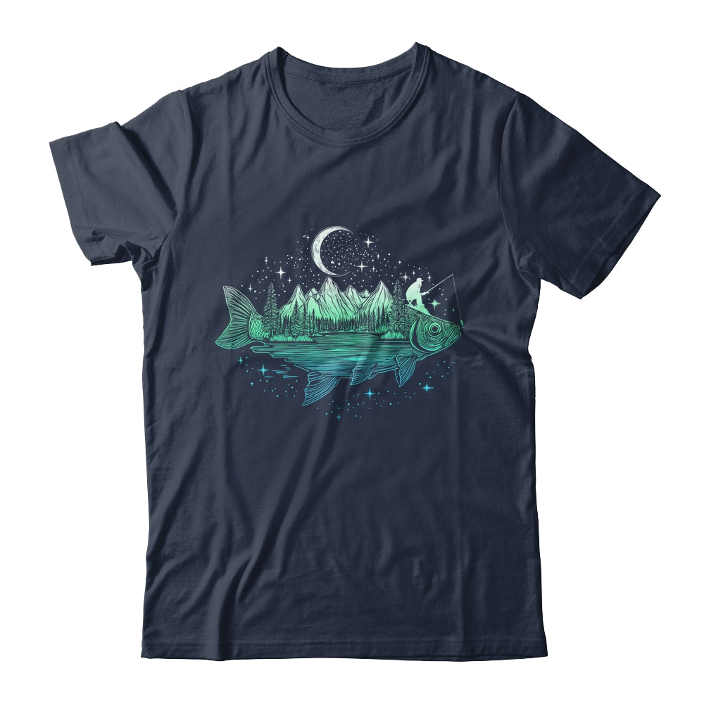 Cool Fish Shaped From Mountains Nature Scene Fishing Lover Shirt & Hoodie | siriusteestore