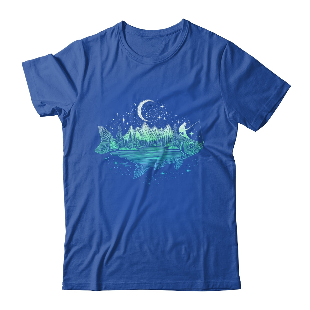 Cool Fish Shaped From Mountains Nature Scene Fishing Lover Shirt & Hoodie | siriusteestore