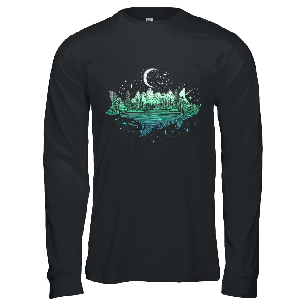 Cool Fish Shaped From Mountains Nature Scene Fishing Lover Shirt & Hoodie | siriusteestore