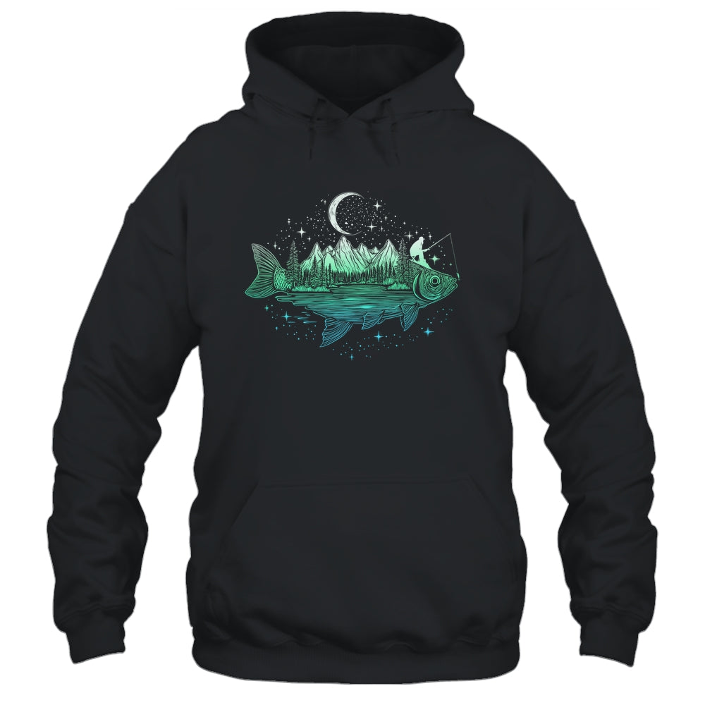 Cool Fish Shaped From Mountains Nature Scene Fishing Lover Shirt & Hoodie | siriusteestore