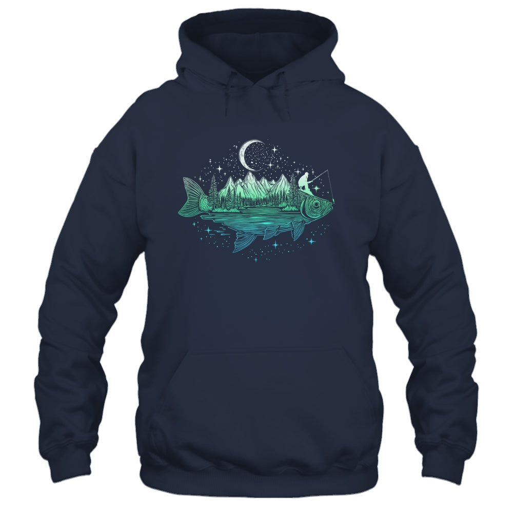 Cool Fish Shaped From Mountains Nature Scene Fishing Lover Shirt & Hoodie | siriusteestore