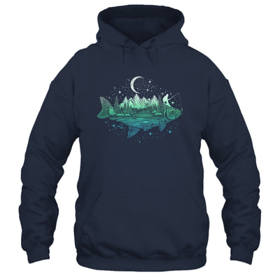 Cool Fish Shaped From Mountains Nature Scene Fishing Lover Shirt & Hoodie | siriusteestore