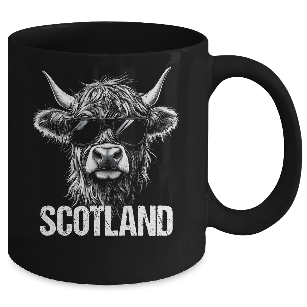 Cool Highland Cow Scotland Travel With Sunglasses Funny Mug | siriusteestore