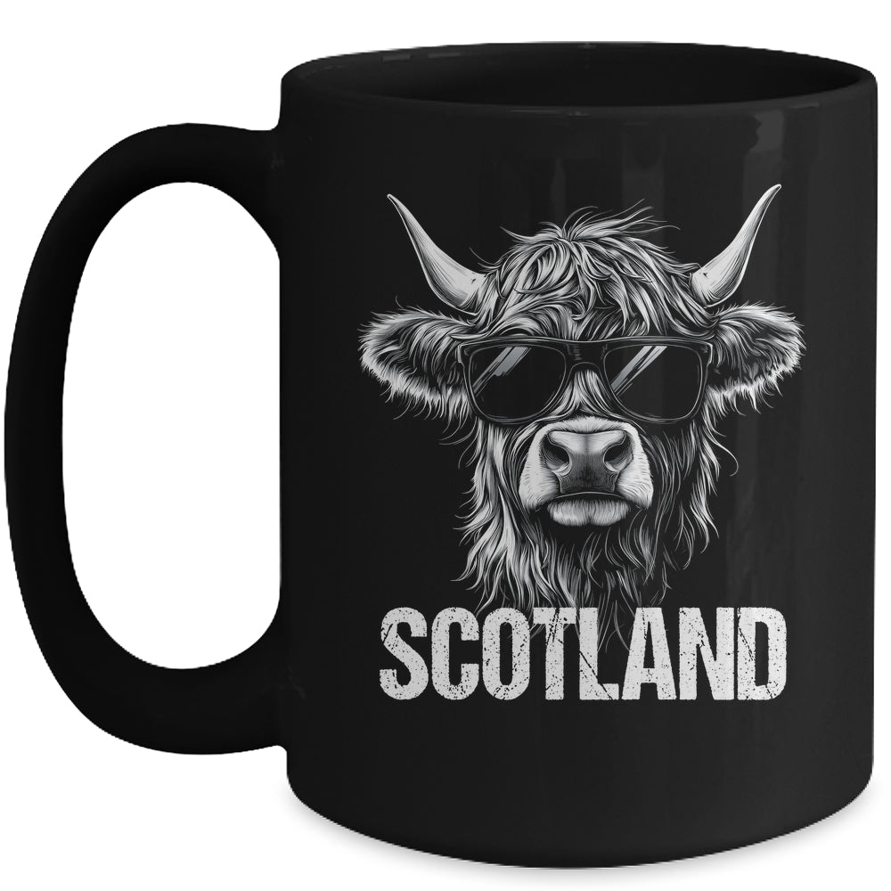 Cool Highland Cow Scotland Travel With Sunglasses Funny Mug | siriusteestore