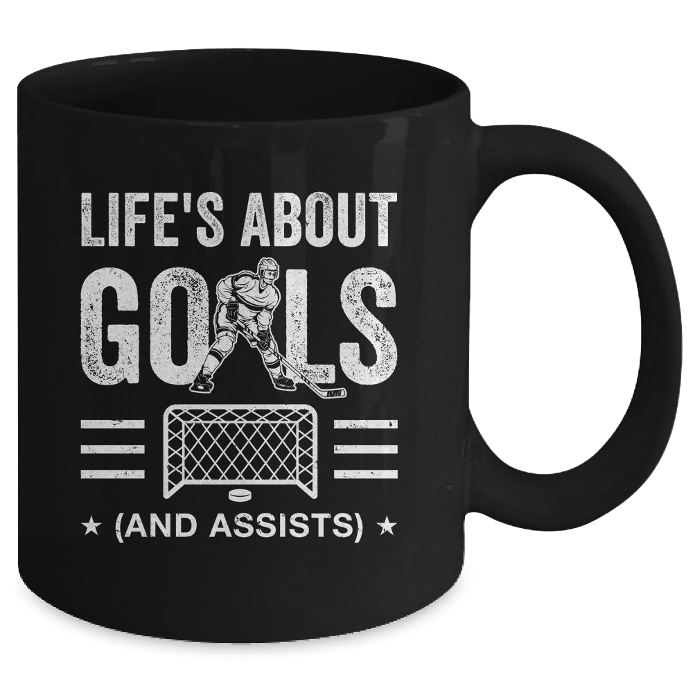Cool Ice Hockey For Men Life's About Goals Goalie Sports Mug | siriusteestore