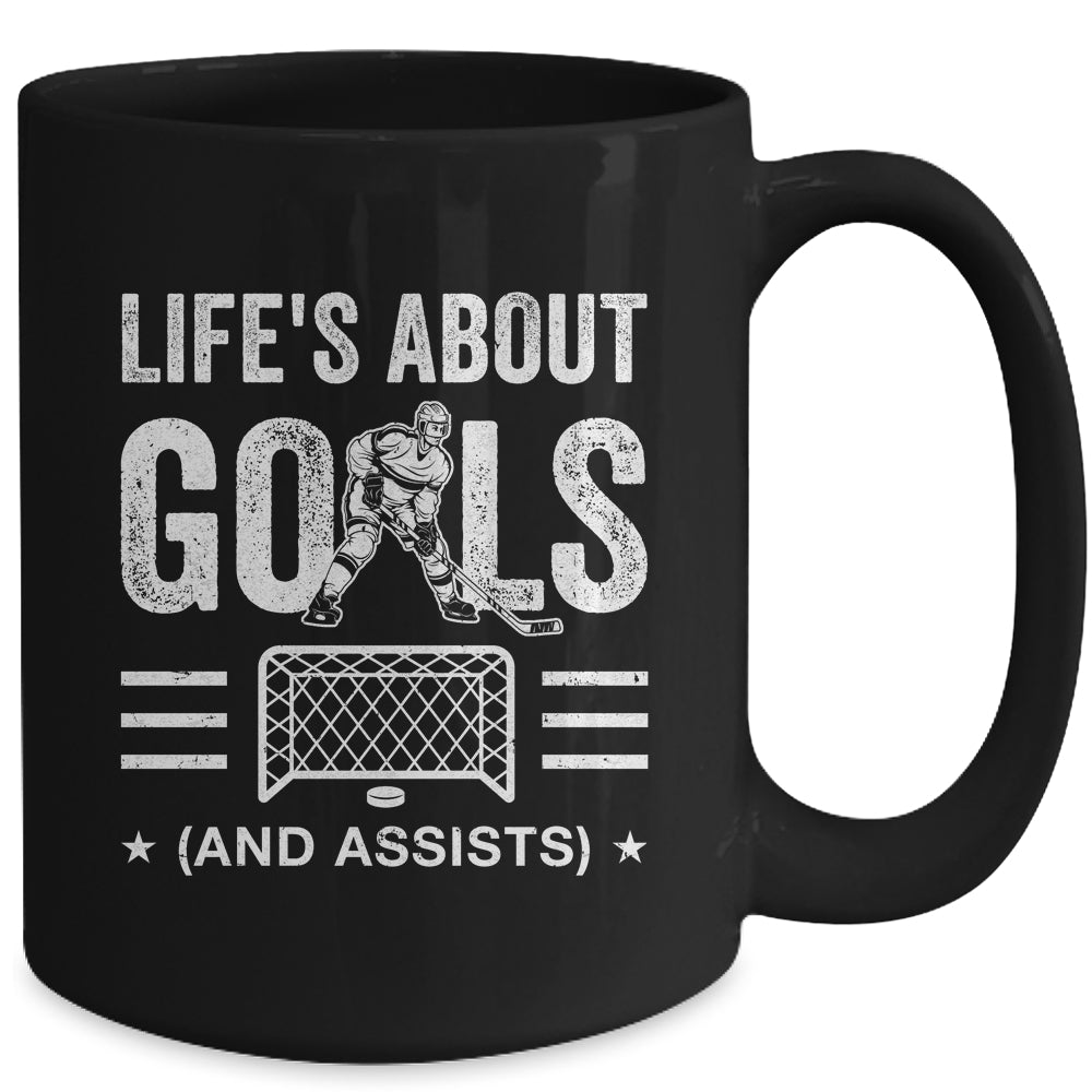Cool Ice Hockey For Men Life's About Goals Goalie Sports Mug | siriusteestore