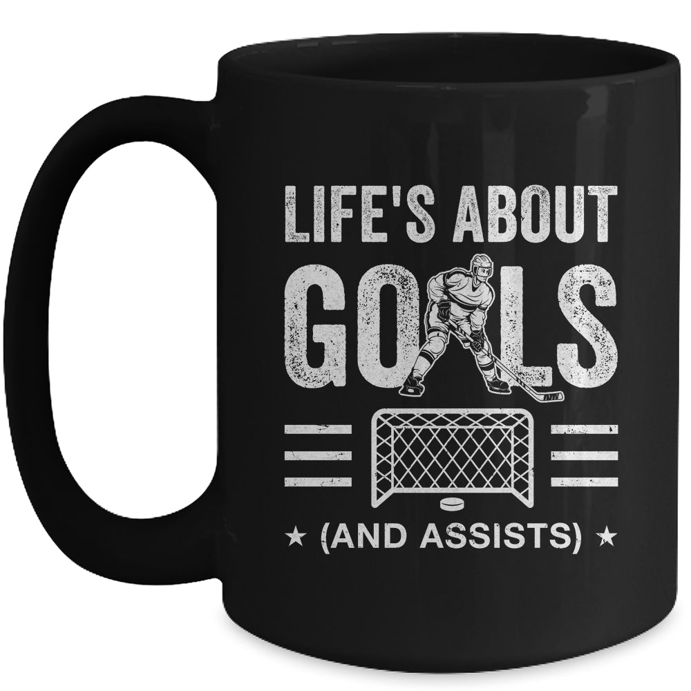 Cool Ice Hockey For Men Life's About Goals Goalie Sports Mug | siriusteestore