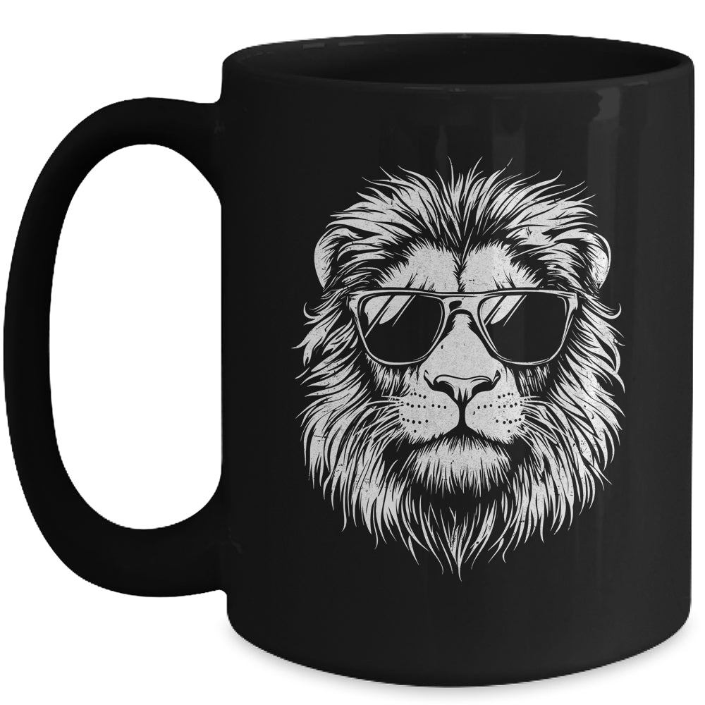Cool Lion Wearing Sunglasses Graphic Art Leo Design Mug | siriusteestore
