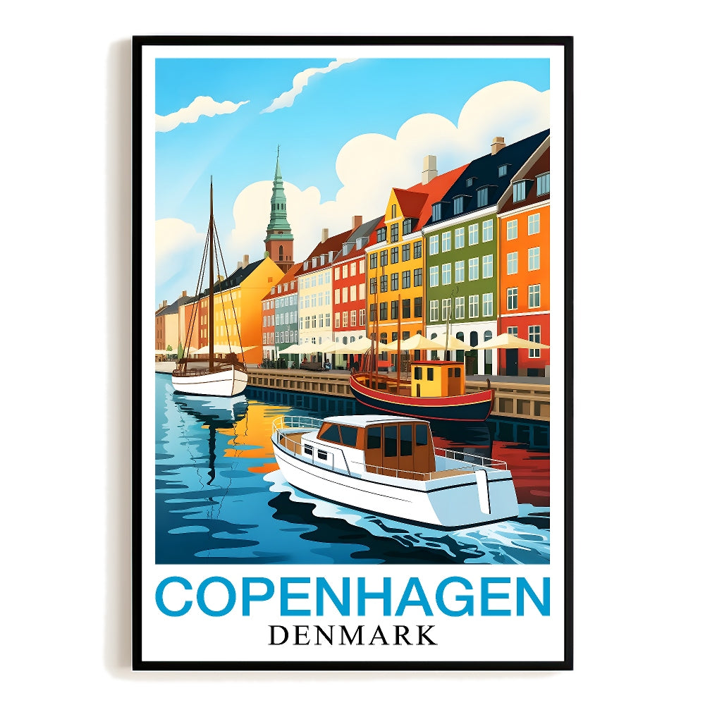 Copenhagen Denmark Vintage Travel Poster Copenhagen Harbor Boats Souvenir Wall Art Landscape Print Painting For Home Room Living Room Office Bedroom Decor Unframed | siriusteestore
