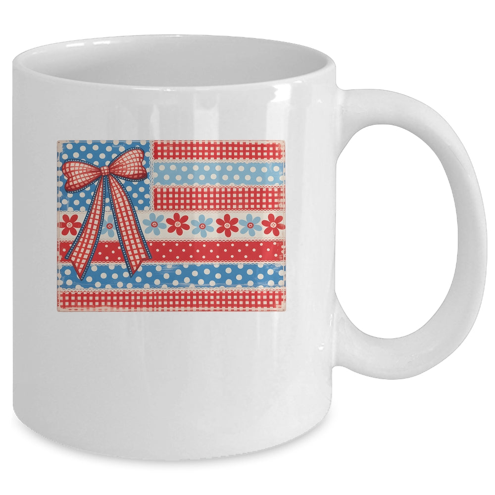 Coquette American Flag Patriotic Bow Checkered 4th Of July Mug | siriusteestore