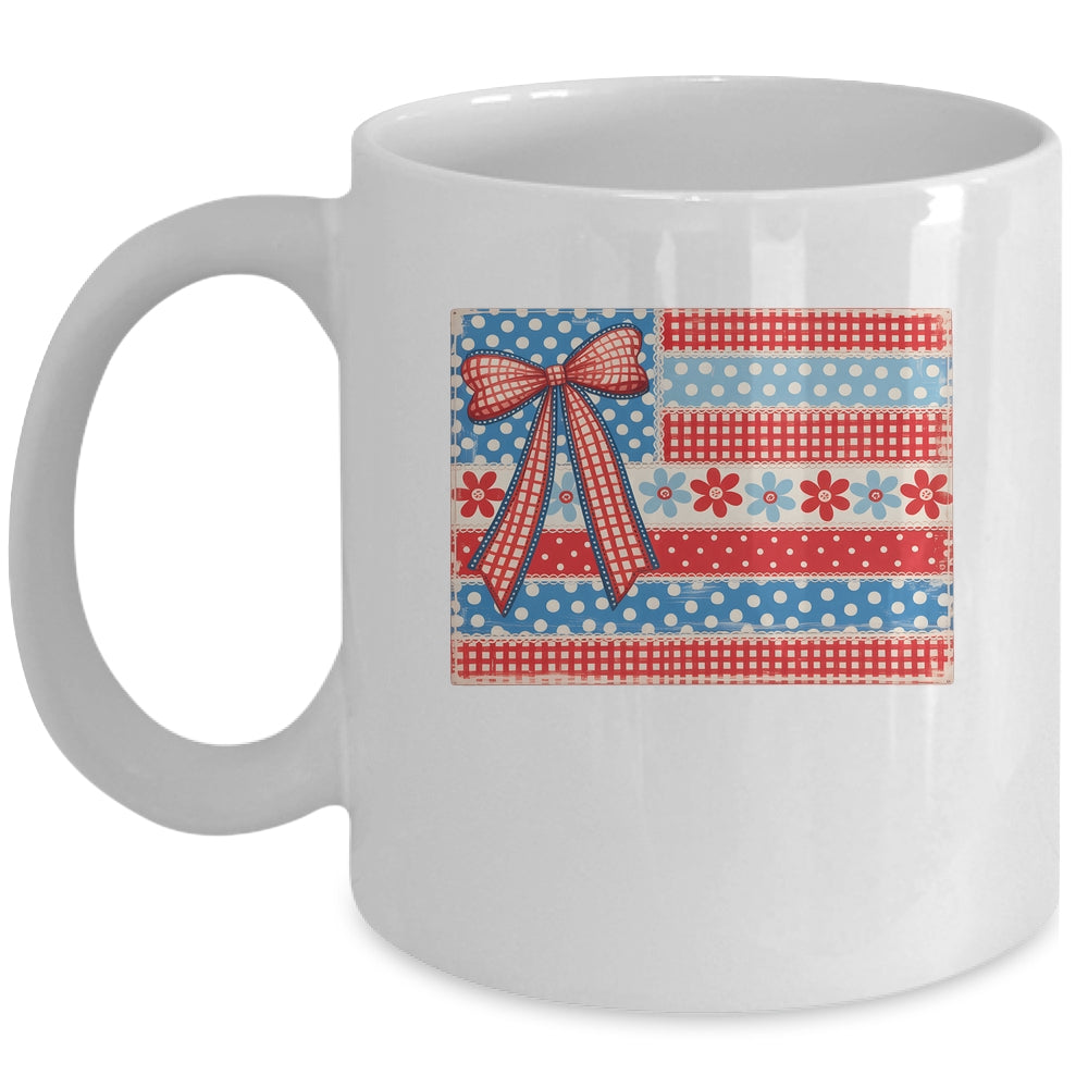 Coquette American Flag Patriotic Bow Checkered 4th Of July Mug | siriusteestore